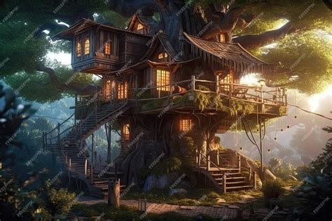 Estuary treehouse in a magical wooded area